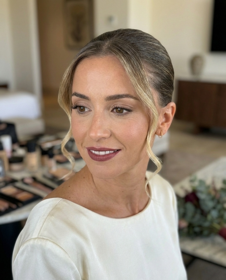 Maquillaje de novia natural y luminoso con tonos tierra y labios nude en Málaga - Estilista de novias y maquillaje profesional para bodas - Verónica López Wallis