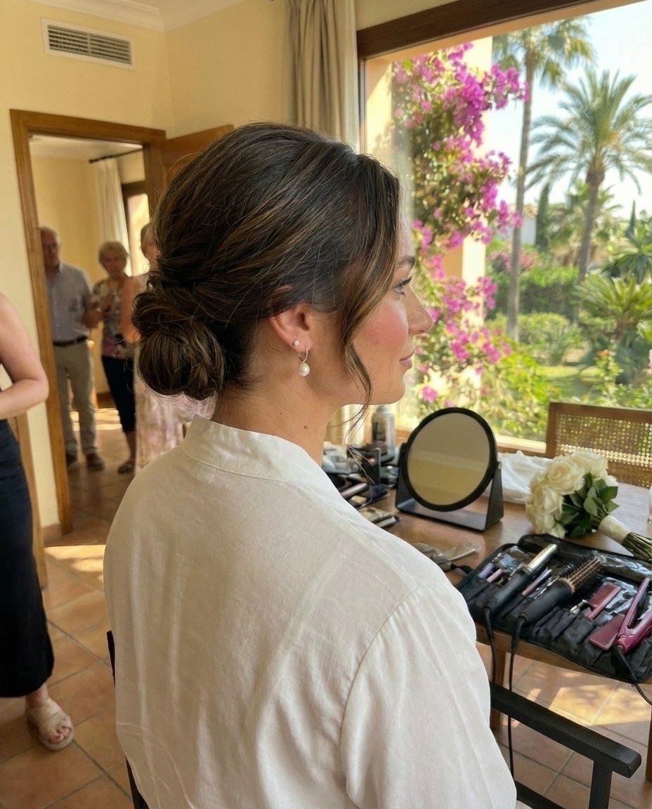 Recogido clásico romántico para novia en Benalmádena - Estilismo nupcial y peinado de boda profesional - Verónica López Wallis